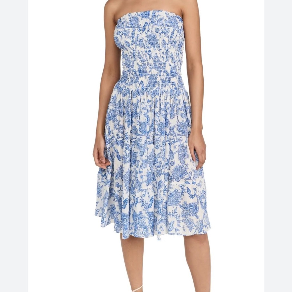 MISA Blue and White Strapless Dress or Skirt Floral
